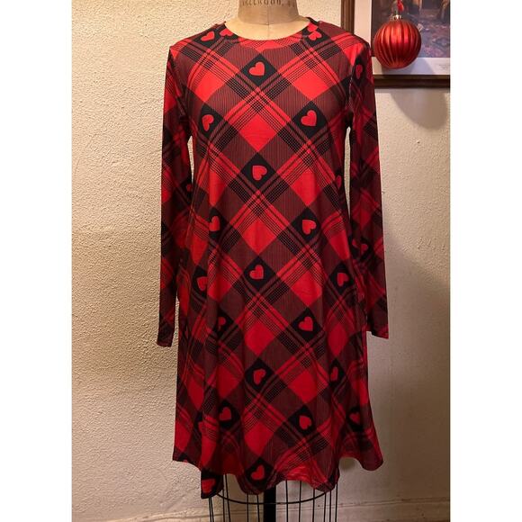 Roshop Heart and Plaid Crew Neck with Pockets Dress NWT Size M - Picture 2 of 11